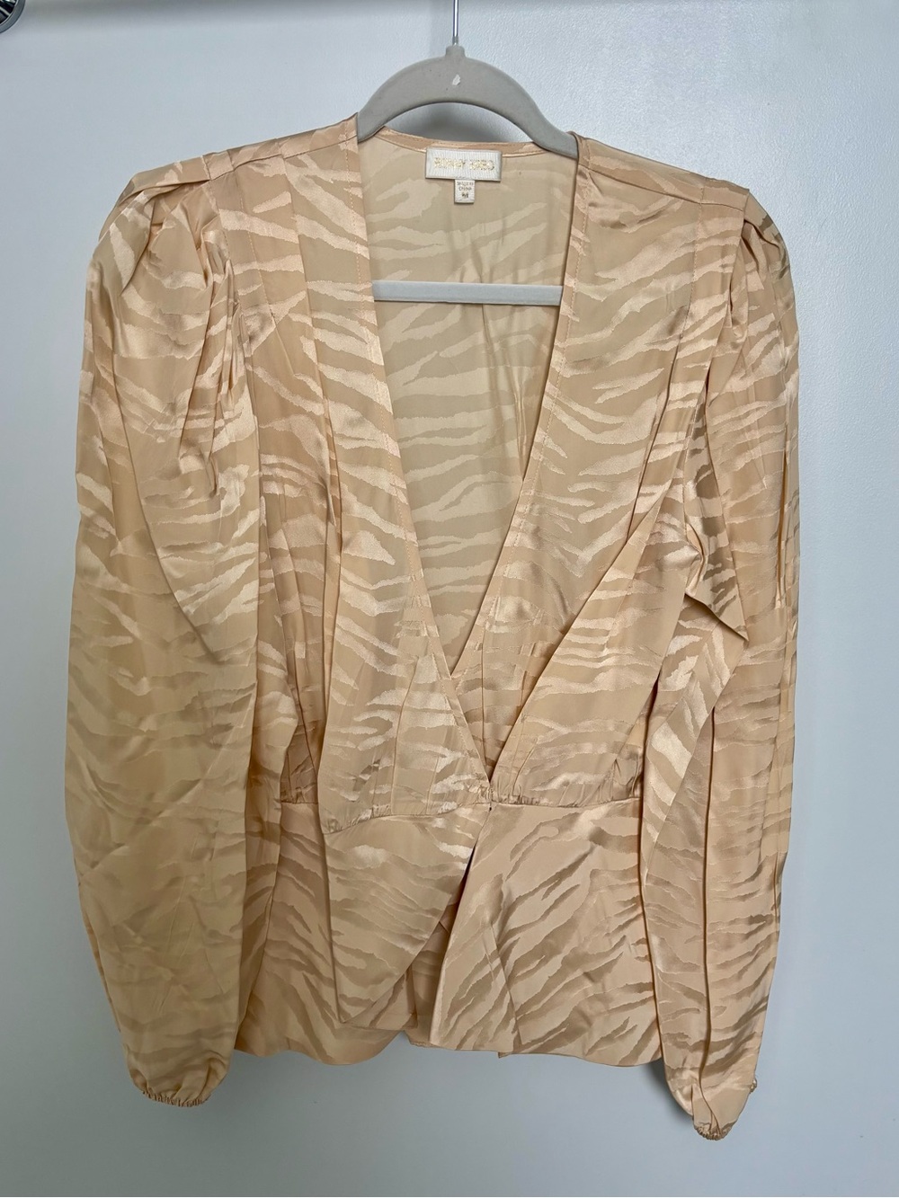 Ronny Kobo Collection Satin Zebra-Effect Blouse in Soft Beige